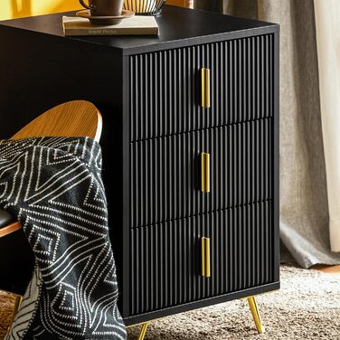 Тумба SoBuy FBT115-L-SCH з 3 шухлядами для ліжка-бокспрінг, приліжковий столик, чорна, 40x63x40 см