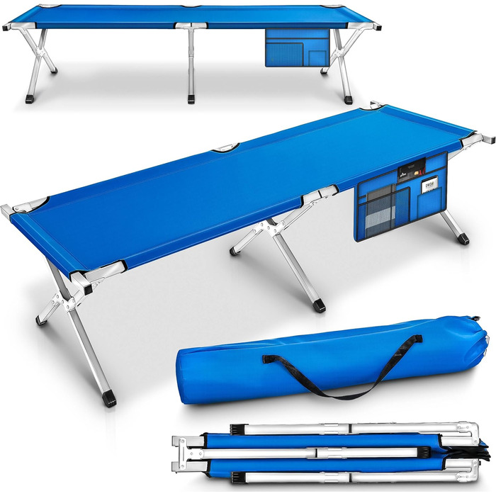Розкладне кемпінгове ліжко TRESKO XXL 210x90x42 см, метал, синє, навантаження до 150 кг