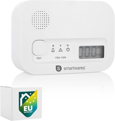 Smartwares Ко-Детектор газу 85 дБ – Сенсор на 10 років – Сповіщення через додаток – Кнопка тестування & безшумний режим – FGA-13800, на батарейках, білий