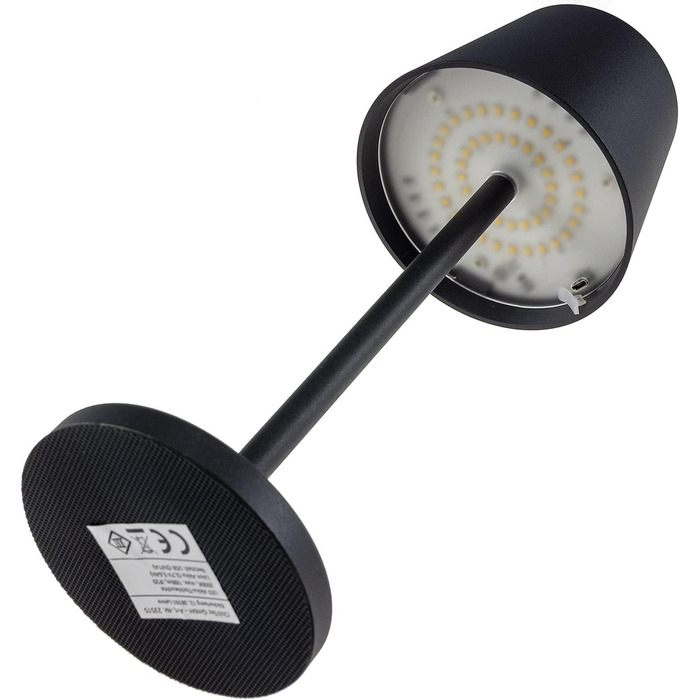 Настільна LED-лампа ChiliTec, акумуляторна, димована, 30 см, USB зарядка, для дому та вулиці, IP44, тепле біле світло, сенсорний вимикач, чорна