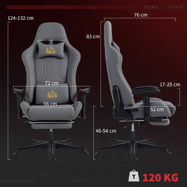 Ігрове крісло HOMCOM з ергономічною підтримкою спини та 3D-підлокітниками, регульоване, з м'якою спинкою та поперековою підтримкою, коліщатками, сірого кольору
