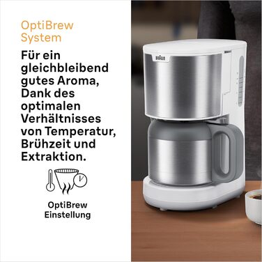 Кавоварка Braun PurShine KF 1500 WH фільтраційна, 10 чашок, скляний глечик, OptiBrew, авто вимкнення, 1000 Вт, біла