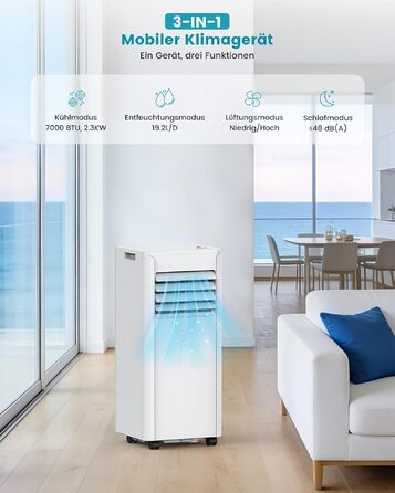 Мобільний кондиціонер Electactic 9000 BTU 3-в-1: з відведенням повітря, вентилятором та осушувачем, з пультом та таймером 24 год (Перлинно-білий)