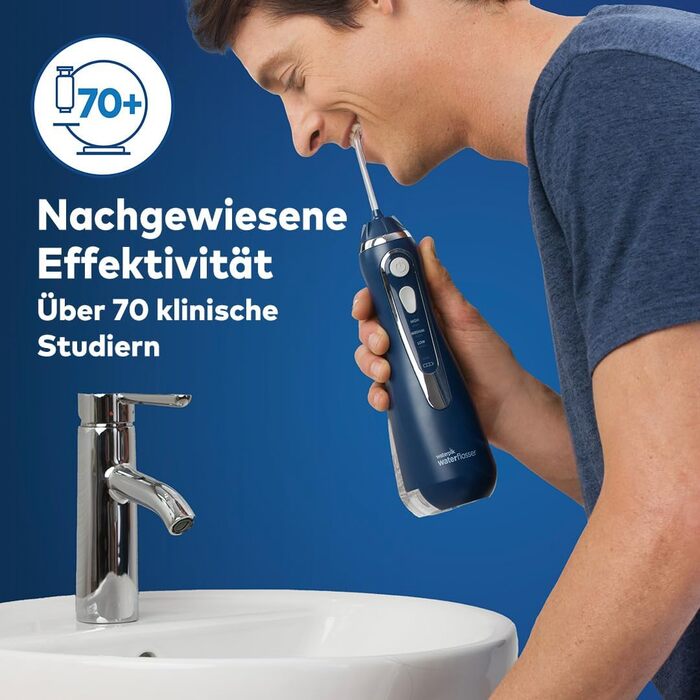 Waterpik Advanced Бездротова Іригатор для Рота, Тестер-Переможець 2024, Технологія Precision Pulse, До 99,9% Видалення Нальоту, 4 Насадки, 3 Режими, Індукційна Зарядка, Білий (Cordless Advanced Blue)