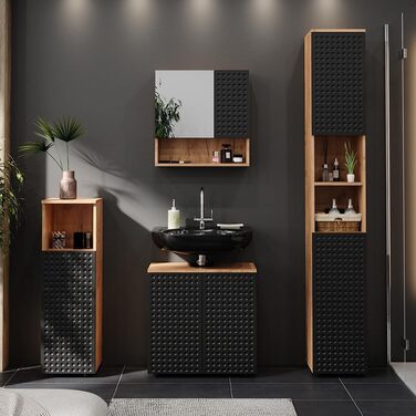 Середній шафа Vicco Irma, дуб золотий/антрацит, 30x95 см, шафа для ванної кімнати з полицями, антрацит з точками