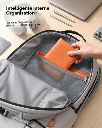 Рюкзак для ноутбука Tolaccea 30L, 15.6 дюймів, діловий дорожній рюкзак для ручної поклажі, світло-сірий
