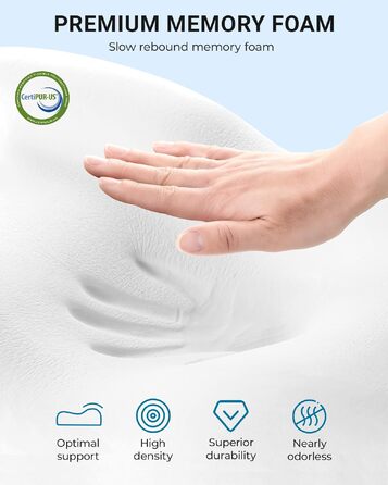 Подушка ортопедична з піни Memory Foam Elviros, регульована, для сну на боку та спині, знімний дихаючий чохол (біла)