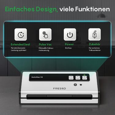Вакууматор FRESKO Automax V2, автоматичний вакуумний пакувальник 140W з подвійним термозапечатуванням, режимами «Сухий/Вологий» та набором для консервації (чорний)