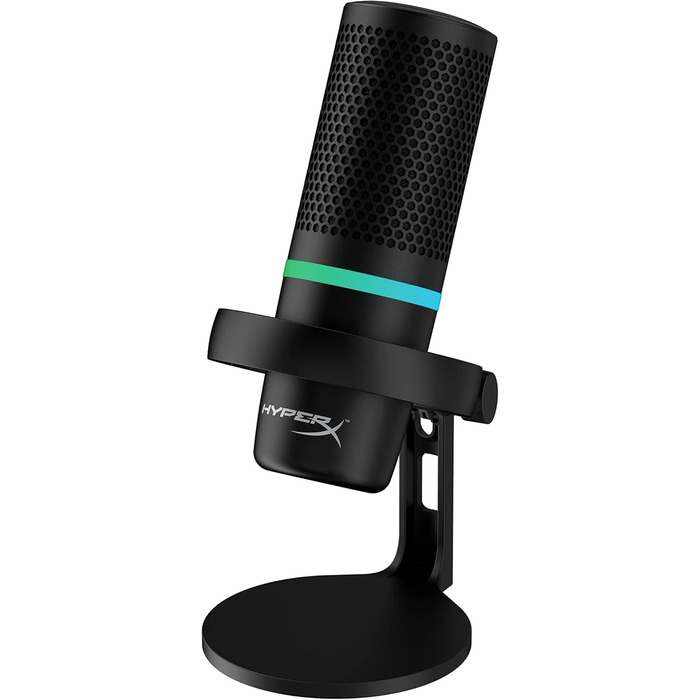 HyperX DuoCast USB конденсаторний мікрофон з RGB підсвіткою, вбудованим поп-фільтром, антивібраційним кріпленням, регулюванням підсилення, сумісний з ПК, PS5, PS4, Mac, чорний