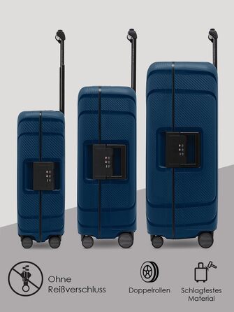Набір валіз REDOLZ без замка-блискавки, 3 шт (S+M+L) - поліпропілен, TSA-замок, 4 колеса, темно-синій (Essentials 15)