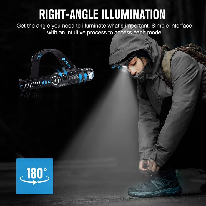 Ліхтарик-налобний OLIGHT Perun 2, 2500 люмен, 166 м, USB-зарядка, 5 режимів, таймер, акумулятор, для бігу, риболовлі, кемпінгу, Desert Tan