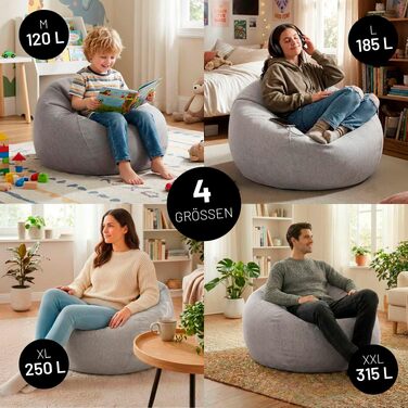 Мішок-крісло Lumaland Comfort Line 80x90x50 см, сірий | Пуф-крісло з EPS-гранулами для дітей та дорослих, 185 л