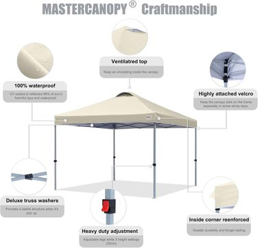 Тент-шатер MasterCanopy 3x3 м з швидким розкладанням, бежевий: для кемпінгу, заходів, саду. UPF50+, водонепроникний + сумка + 4 мішки з піском