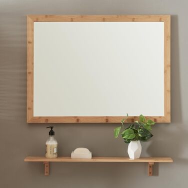 Дзеркало для ванної кімнати з полицею [en.casa] Boksereys, 80 x 60 см, бамбуковий каркас, набір