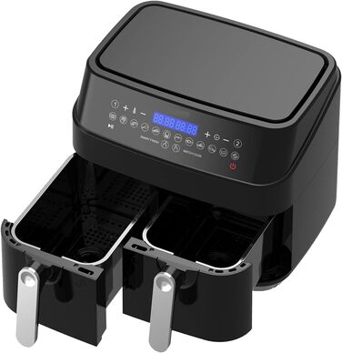 Epiq Подвійна аерофритюрниця 9 л, 2 окремі кошики по 4,5 л, LED-дисплей, 11 програм, 200°C, попередній нагрів, цифрова, чорна