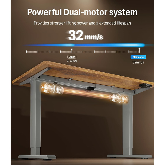 Електричний регульований стіл MAIDeSITe S2 Pro 140x70 см, сірий каркас + вінтажний коричневий, вантажопідйомність 160 кг, з захистом від зіткнень