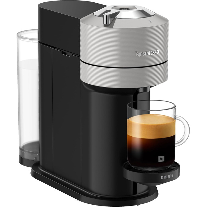 Nespresso Krups XN910B Vertuo Next: Кавомашина капсульна, 1.1л, розпізнавання капсул, 6 розмірів, сірий