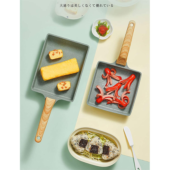 Японська сковорода для омлету Tamagoyaki MIHUNTER, квадратна антипригарна, 20x15 см, із силіконовим шпателем та пензлем, PFOA-вільна, для приготування яєць та омлетів