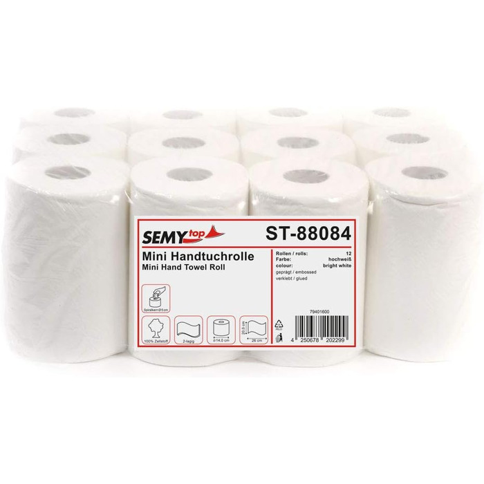 Диспенсер Tork 558008 Mini для паперових рушників M1 + Semy Top рулон 20 см, 2-шаровий, білий, 12 шт.