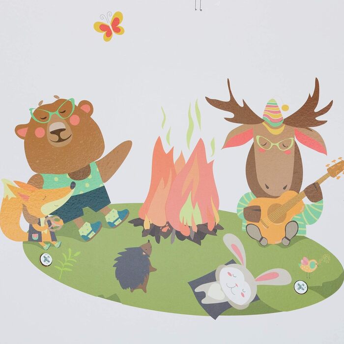 Дитяча книжкова полиця Relaxdays, 4 тканинні відділення, з малюнком багаття, для зберігання книг, 71x62x29 см, різнокольорова