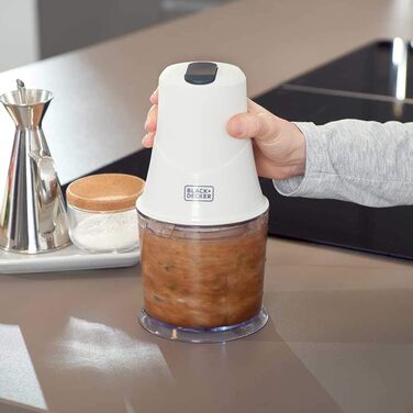 Подрібнювач BLACK+DECKER BXCH260E, 260 Вт, 500 мл, 2 швидкості, нержавіюча сталь, білий, для змішування та подрібнення, з кришкою для зберігання
