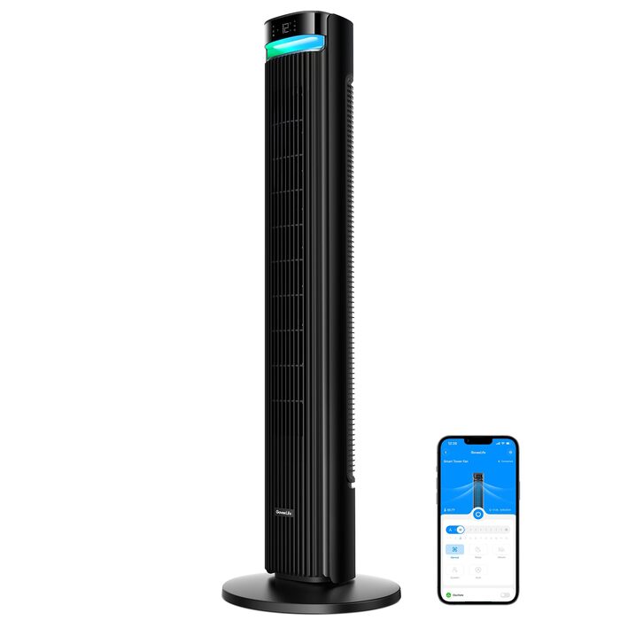 Вентилятор Tower GoveeLife Leiser: Розумний вежний вентилятор з 12 швидкостями, таймером, осциляцією 150° та керуванням через додаток (чорний матовий)