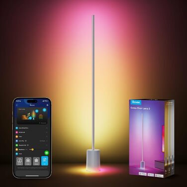 Світлодіодна торшерна лампа Govee RGBIC 152 см, сіра, керування Alexa/Matter, 16 млн кольорів, музичний режим, для вітальні, спальні, ігрової кімнати