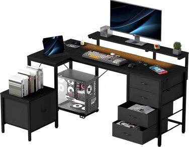 Кутовий стіл Devoko з розетками та USB, 160x120 см, чорний - для дому та геймінгу