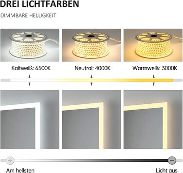 LED дзеркало для ванної кімнати EMKE 80x60 см з підсвіткою, сенсорне управління, протитуманне покриття, 3 кольори світла, IP44, енергозберігаюче
