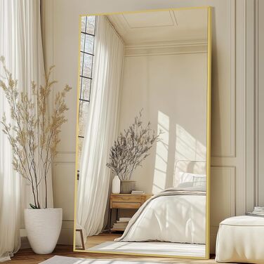 Дзеркало підлогове BEAUTYPEAK велике 76x180 см в золотій рамі, настінне або підлогове, для спальні, вітальні, гардеробної