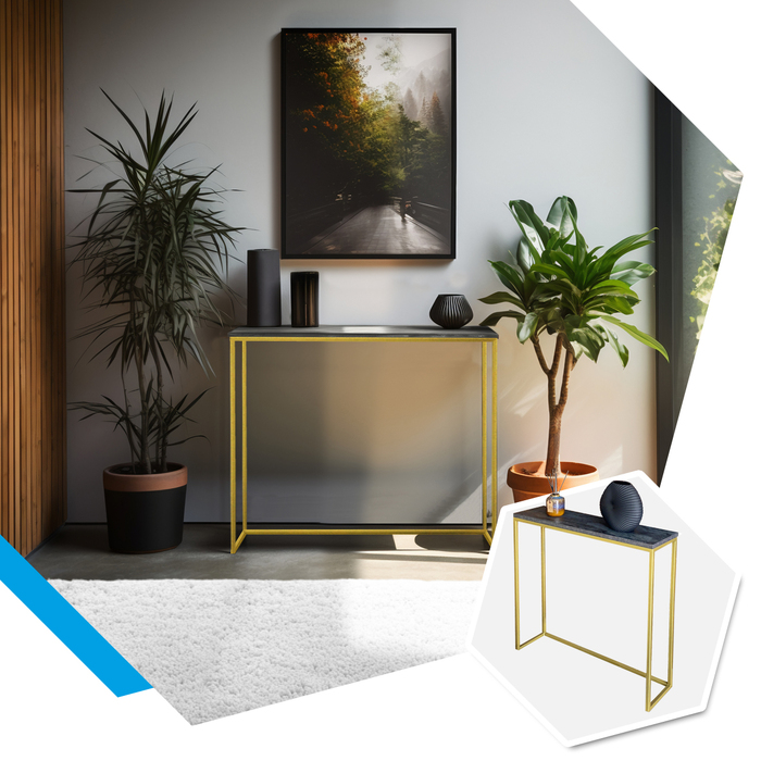Золотий консольний туалетний столик GLAMOUR 68x18x82, стільниця чорний бетон