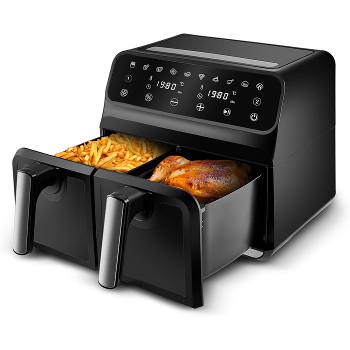 Karaca Multifry XXXL 4+4 л цифрова подвійна аерофритюрниця для здорового та смачного приготування страв для всієї родини, 1700 Вт, технологія 360° циркуляції повітря