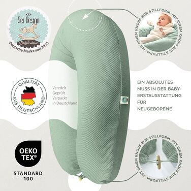 Подушка для вагітних та годування Sei Design XXL 190x30 см, м'ята - ергономічна, з регульованою наповнюваністю, з чохлом з бавовни Oeko-TEX