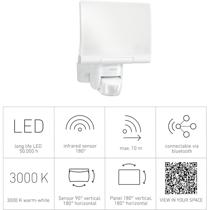 Світлодіодний прожектор Steinel XLED Home 2 S з датчиком руху та Bluetooth, поворотний 180°, 13.7 Вт, 1550 Лм, білий, для вулиці