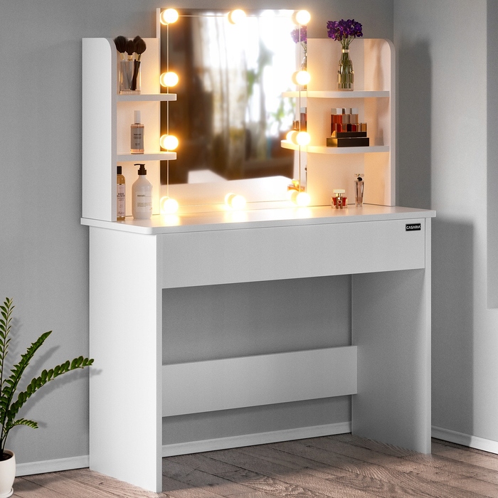 Туалетний столик Casaria, білий МДФ, 108x40x140 см, з LED-підсвіткою