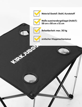 Складаний кемпінговий стіл Kirkjubøur Solkatt 58x58x51 см з підстаканником, зелений – для пікніка, подорожей і кемпінгу
