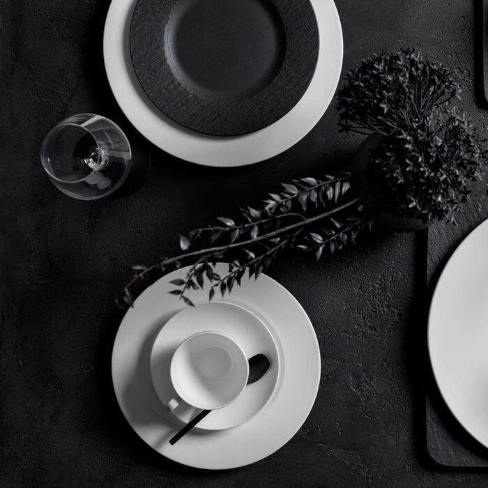 Стартовий набір посуду Villeroy & Boch Manufacture Rock, 6 предметів, чорний матовий, порцеляна преміум, для сервірування столу, придатний для посудомийної машини та мікрохвильової печі, для однієї особи