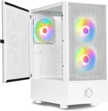 Корпус для ПК EMPIRE GAMING Sapphire ARGB середній Tower ATX/mATX/ITX, білий, з бічною панеллю із загартованого скла, 3 ARGB вентилятори 120 мм, MB Sync