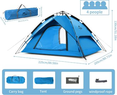 Автоматичний кемпінговий намет Naturehike Pop Up для 3-4 осіб, двошаровий купольний сімейний намет з чохлом для перенесення