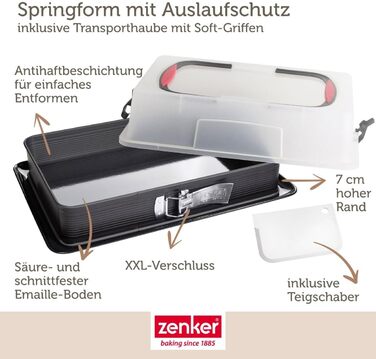 Форма для випічки Zenker прямокутна з кришкою DELUXE, коробка для транспортування випічки з емальованим дном, дека для випічки з кришкою (колір: Чорний/Прозорий/Червоний), кількість: 1 шт. з транспортувальною кришкою Single