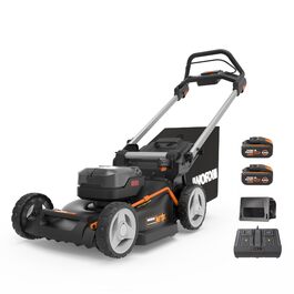 Акумуляторний газонокосарка WORX WG749E 40V PowerShare з радіоприводом, безщітковий двигун, ширина зрізу 46 см, 7 положень висоти зрізу, чорний (Modern), з акумулятором та зарядним пристроєм