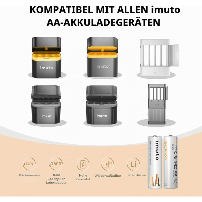 Набір акумуляторів imuto AA 1.5V 3600mWh (8 шт) з LED зарядним пристроєм для цифрових камер, іграшок та електроніки
