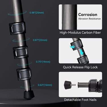 SMALLRIG Легкий компактний штатив з вуглецевого волокна з моноподом, 360° кульова голівка, швидкознімна платформа, навантаження до 12 кг – 4060