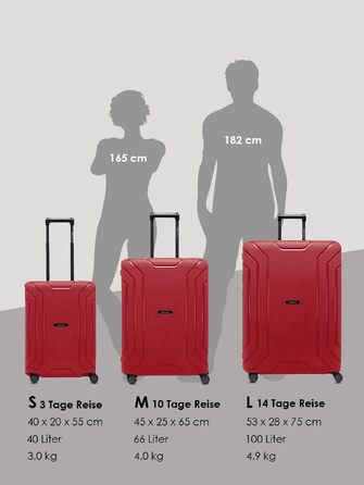 Набір валіз REDOLZ без замка-блискавки, 3 шт (S+M+L) - поліпропілен, TSA-замок, 4 колеса - червоний