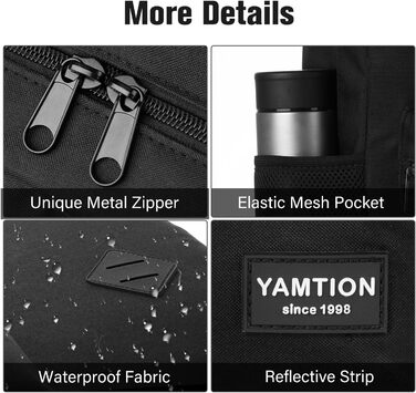 Рюкзак YAMTION для ноутбука 15.6'' з USB, чорний, універсальний для школи, підлітків, чоловіків і жінок, для навчання, роботи та подорожей