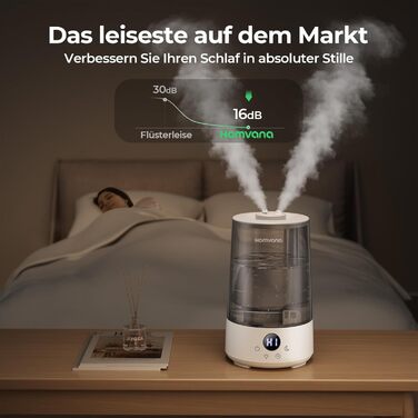 Зволожувач повітря Homvana для спальні, 3.6L, 360° Cool Mist, 34 години роботи, тихий 16dB, для рослин, сірий