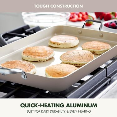 GreenPan Grillpfanne з подвійним дном, 45.7 x 27.9 см, керамічне антипригарне покриття, без PFAS, ручки з нержавіючої сталі, для плити, посудомийна машина, духовка та гриль, Оксфорд Блакитний