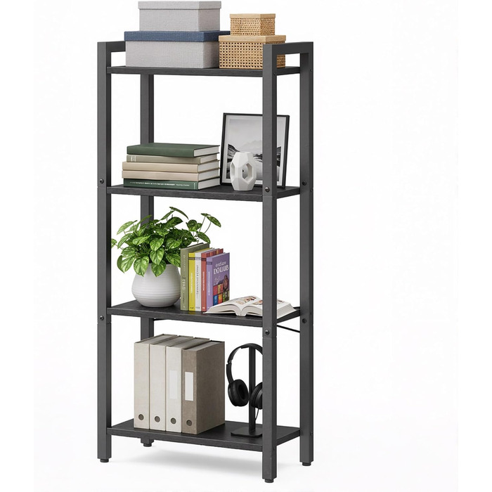 Стелаж VASAGLE Regal для книг, DVD та офісних документів, 4 яруси, 24x40x76,4 см, вінтажний коричнево-чорний колір (LLS098K02)