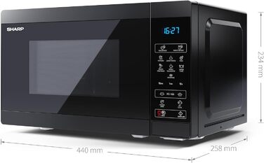 Мікрохвильова піч SHARP MS02EB, 800 Вт, 11 режимів, розмір 44x25,8x32,4 см, чорна, з функцією розморожування
