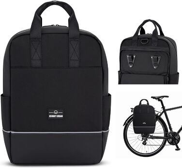 Велосумка Johnny Urban Jona Medium 2 в 1 для багажника, рюкзак і сумка для велосипеда, водостійка, чорна, поліестер, для жінок і чоловіків